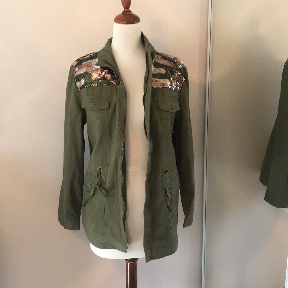 army green sequins lightweight coat